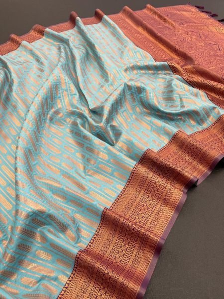 Velvet Shine Kanchi Silk Saree Designer Zari Border & Lustrous Drape Banarasi Saree Wholesale