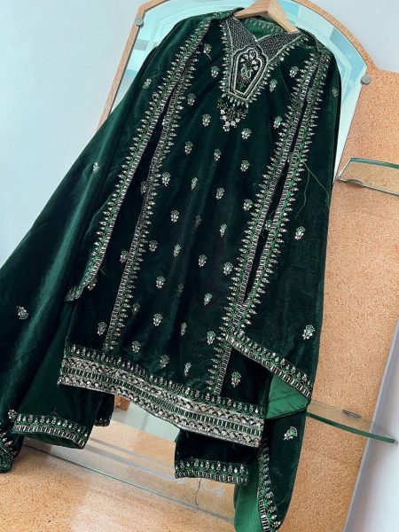 Velvet Silk Kurti Set with Embroidery   Sequins Work At Wholesale Rate Ready To Wear Collection