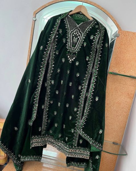 Velvet Silk Kurti Set with Embroidery   Sequins Work At Wholesale Rate Ready To Wear Collection