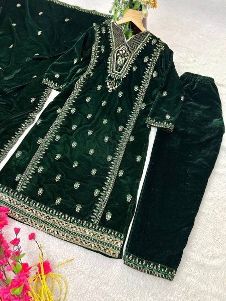 Velvet Silk Kurti Set with Embroidery   Sequins Work At Wholesale Rate Ready To Wear Collection