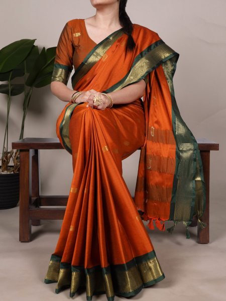 Vibrant Orange Cotton Silk Saree with Paithani Pallu Festive Special  Sarees 