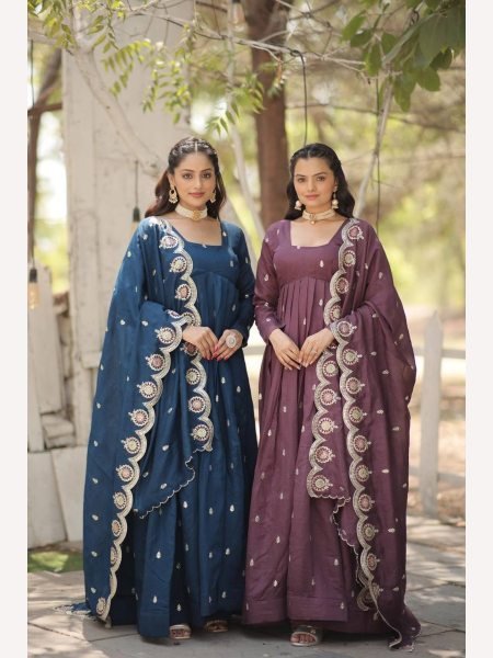  Vichitra Shimmer With Rich Sequence Embroidered Work Gown With Dupatta  Anarkali Kurtis 