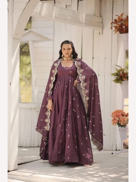  Vichitra Shimmer With Rich Sequence Embroidered Work Gown With Dupatta  Anarkali Kurtis 