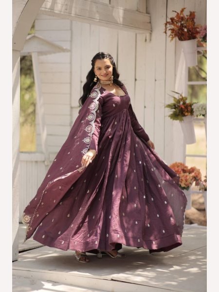  Vichitra Shimmer With Rich Sequence Embroidered Work Gown With Dupatta  Anarkali Kurtis 