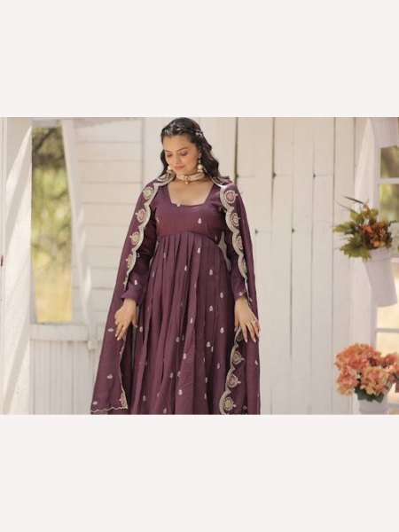  Vichitra Shimmer With Rich Sequence Embroidered Work Gown With Dupatta  Anarkali Kurtis 