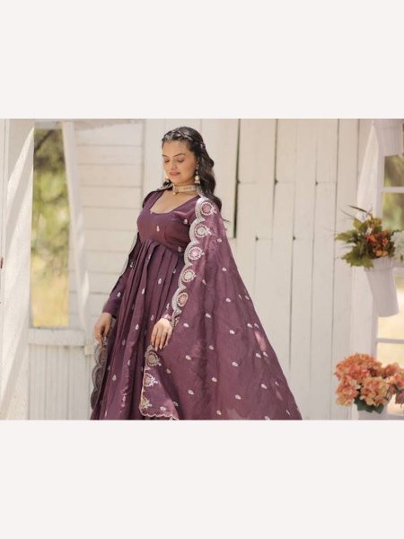  Vichitra Shimmer With Rich Sequence Embroidered Work Gown With Dupatta  Anarkali Kurtis 