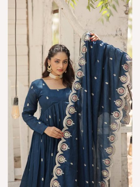  Vichitra Shimmer With Rich Sequence Embroidered Work Gown With Dupatta  Anarkali Kurtis 