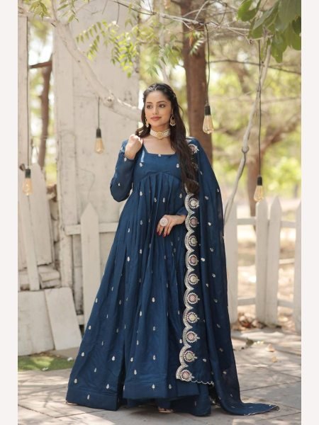  Vichitra Shimmer With Rich Sequence Embroidered Work Gown With Dupatta  Anarkali Kurtis 