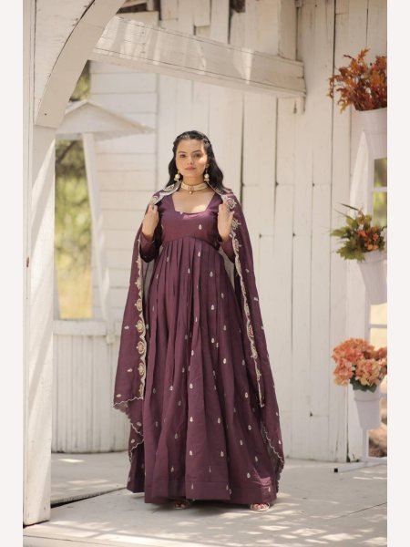  Vichitra Shimmer With Rich Sequence Embroidered Work Gown With Dupatta  Anarkali Kurtis 