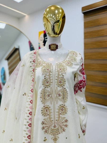 Vichitra Silk Embroidered Sharara Set with Matching Dupatta Ready to Wear Elegant Party Wear Collection at Affordable Price Ready To Wear Collection