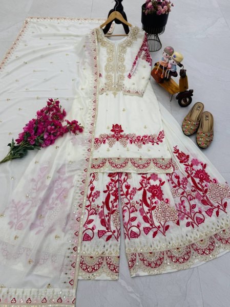 Vichitra Silk Embroidered Sharara Set with Matching Dupatta Ready to Wear Elegant Party Wear Collection at Affordable Price Ready To Wear Collection