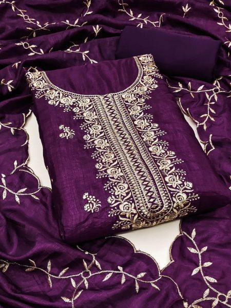 Buy Traditional Wear Purple Jacquard Banarasi Silk Dress Material Online  From Surat Wholesale Shop.