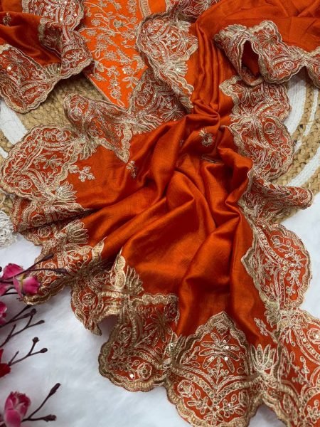 Vichitra Silk Saree with Sequin   Cording Work Wholesale Festive Wear with Designer Blouse Embroidery Sarees Wholesale