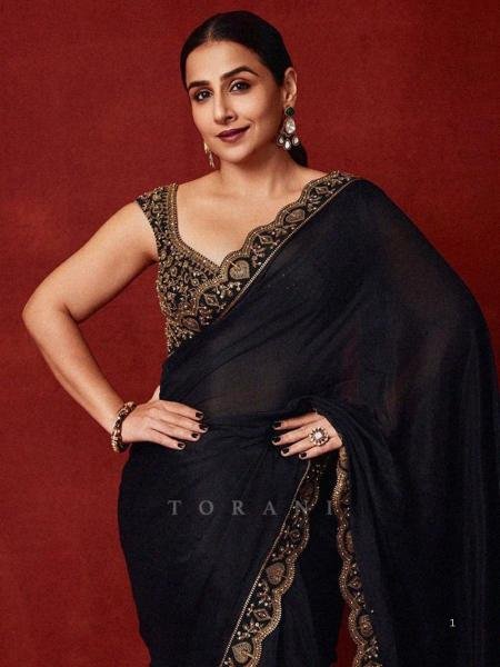 Vidya Balan Black Chinno Silk Saree with Sequence Work and Thai Silk Blouse Sarees 