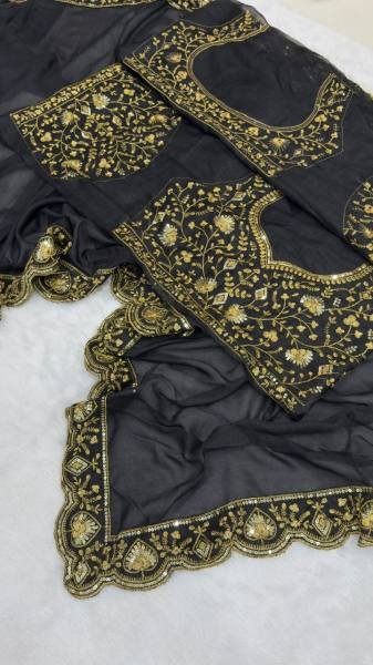 Vidya Balan Black Chinno Silk Saree with Sequence Work and Thai Silk Blouse Bollywood Fancy Sarees Wholesale