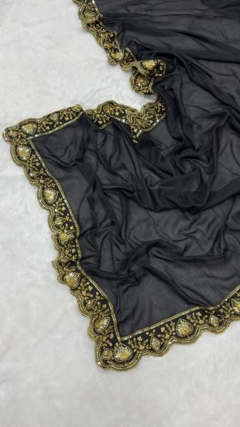 Vidya Balan Black Chinno Silk Saree with Sequence Work and Thai Silk Blouse Bollywood Fancy Sarees Wholesale