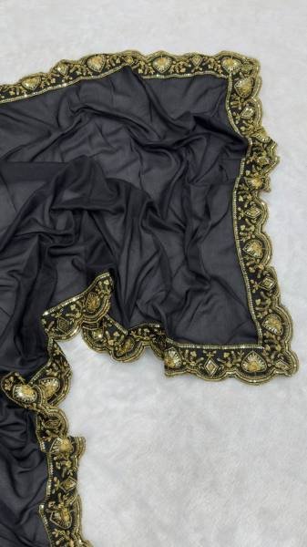 Vidya Balan Black Chinno Silk Saree with Sequence Work and Thai Silk Blouse Bollywood Fancy Sarees Wholesale