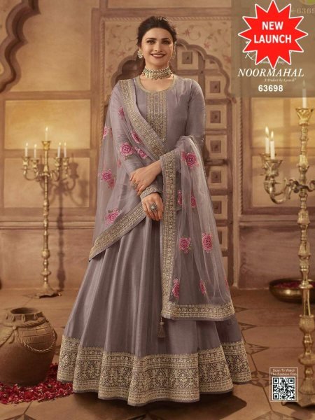 Vinay Noormahal Dola Silk with jari dori codding work Anarkali  Anarakali Gown Wholesale