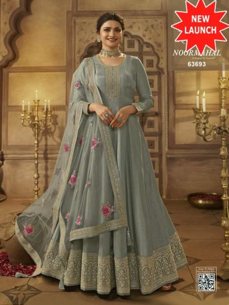 Vinay Noormahal Dola Silk with jari dori codding work Anarkali  Anarakali Gown Wholesale