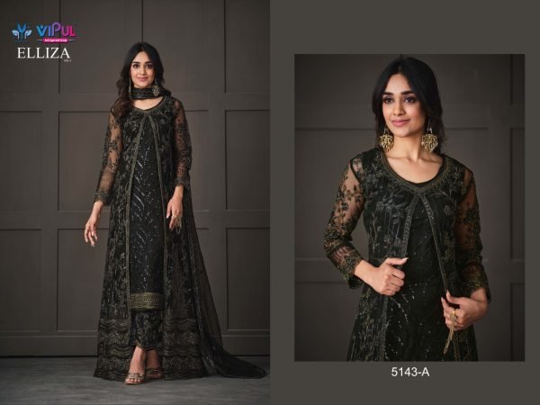 Vipul 5143  Heavy Butterfly Net with Embroidery Codding Work Suit Churidar Salwar Suits Wholesale
