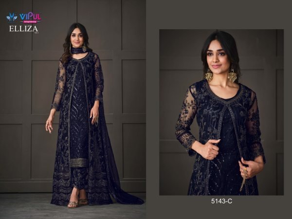 Vipul 5143  Heavy Butterfly Net with Embroidery Codding Work Suit Churidar Salwar Suits Wholesale