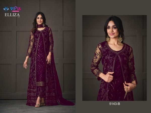 Vipul 5143  Heavy Butterfly Net with Embroidery Codding Work Suit Churidar Salwar Suits Wholesale