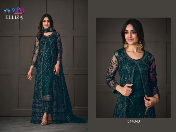 Vipul 5143  Heavy Butterfly Net with Embroidery Codding Work Suit Churidar Salwar Suits Wholesale
