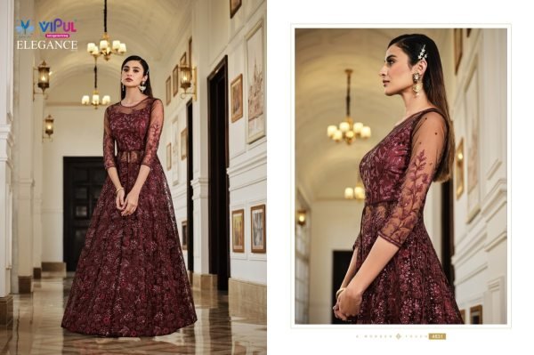 VIPUL PREMIUM HEAVY NET WORK SEMI STITCHED GOWN COLLECTION Anarakali Gown Wholesale
