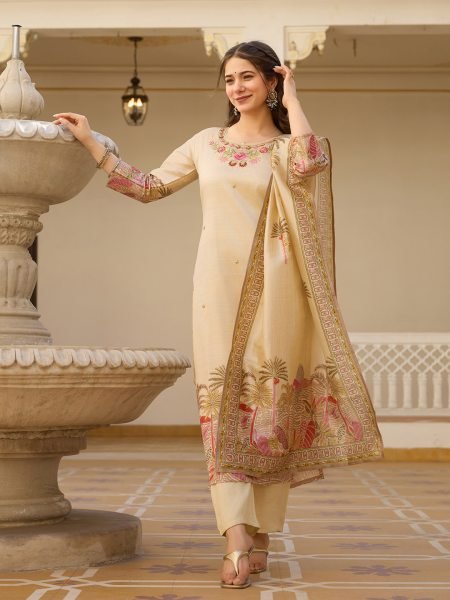 Viscose Assam Silk Fancy Kurti with Bottom Dupatta Set Perfect Ethnic Wear at Best Wholesale Price 3 Piece Kurti Set