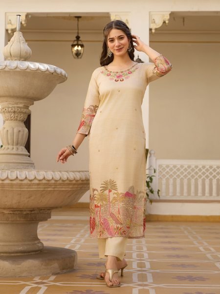 Viscose Assam Silk Fancy Kurti with Bottom Dupatta Set Perfect Ethnic Wear at Best Wholesale Price 3 Piece Kurti Set