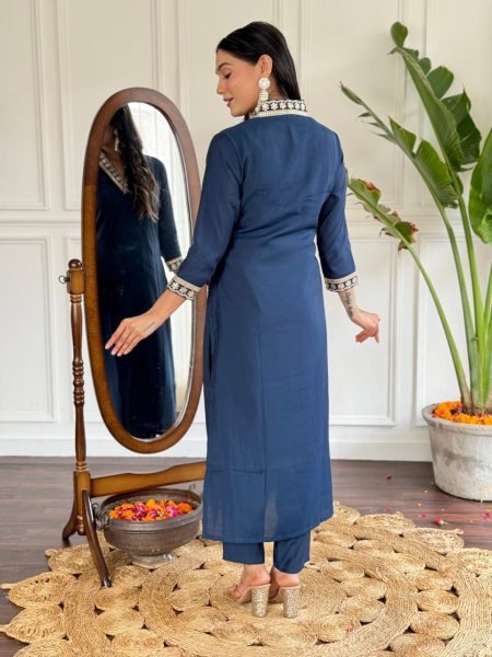 Viscose Chanderi Embroidered Kurta with Pant   Silk Blend Dupatta     Wholesale   Manufacturer Rates 3 Piece Kurti Set