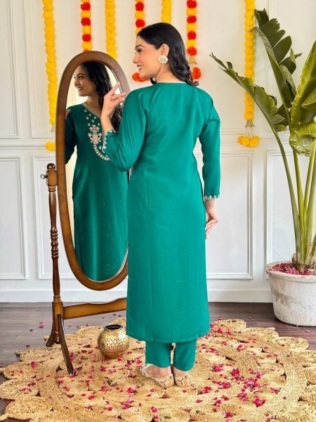 Viscose Chanderi Embroidered Suit Set – Perfect for Every Occasion 3 Piece Kurti Set