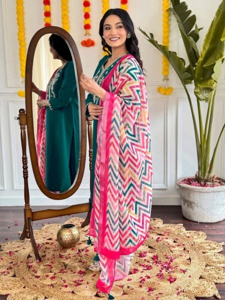 Viscose Chanderi Embroidered Suit Set – Perfect for Every Occasion 3 Piece Kurti Set