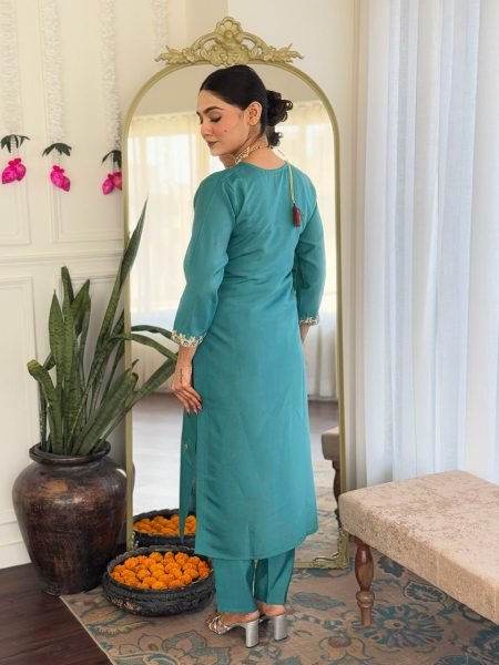 Viscose Chanderi Kurta Set With Naylon Jacquard Dupatta Set For Woman 3 Piece Kurti Set
