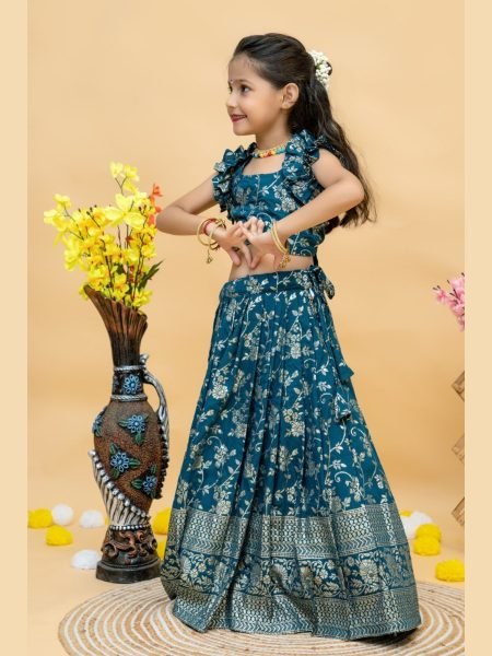 Viscose Weaving Festival Special Kids Lehenga Choli Girls Wear