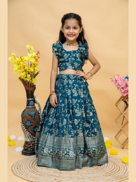 Viscose Weaving Festival Special Kids Lehenga Choli Girls Wear