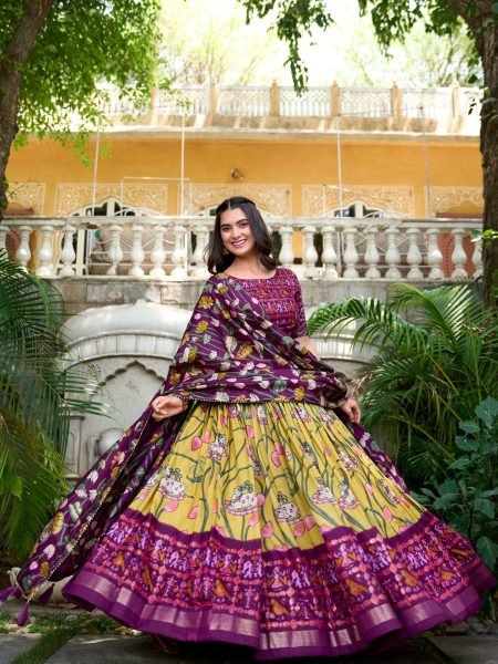 Wedding and Navratri special Designer Silk mustard yellow Lehenga Choli For Women   Girls 
