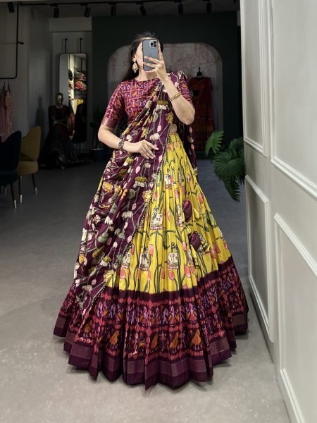 Wedding and Navratri special Designer Silk mustard yellow Lehenga Choli For Women   Girls Navratri Lehnega Choli