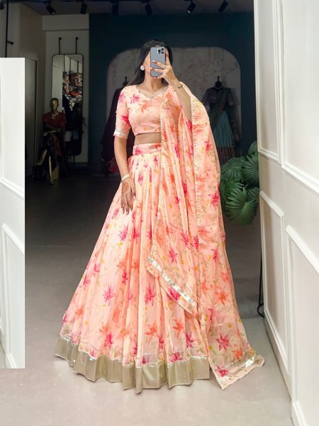 Wedding collection floral Peach Color Lehengas Choli Set 