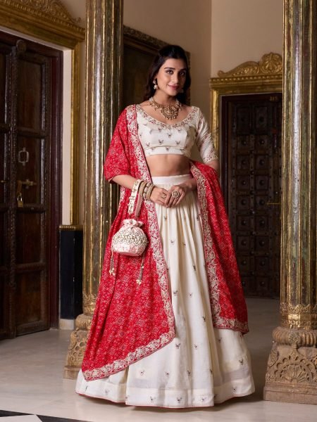Wedding Collection Vichitra Silk Lehenga and Embroidered Blouse Best Seller Bridal Lehenga Set With Cotton Dupatta 