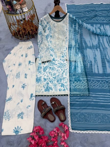 Stylish Farshi Palazzo Set for Festive Functions Digital Print & Lace Dupatta Ready To Wear Collection