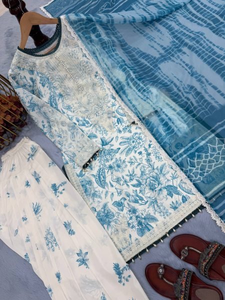 Stylish Farshi Palazzo Set for Festive Functions Digital Print & Lace Dupatta Ready To Wear Collection