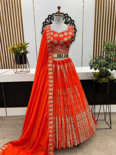 Wedding Glow Orange Chinnon Silk Lehenga with Gota Patti Perfect for Celebrations Designer Lehenga Choli