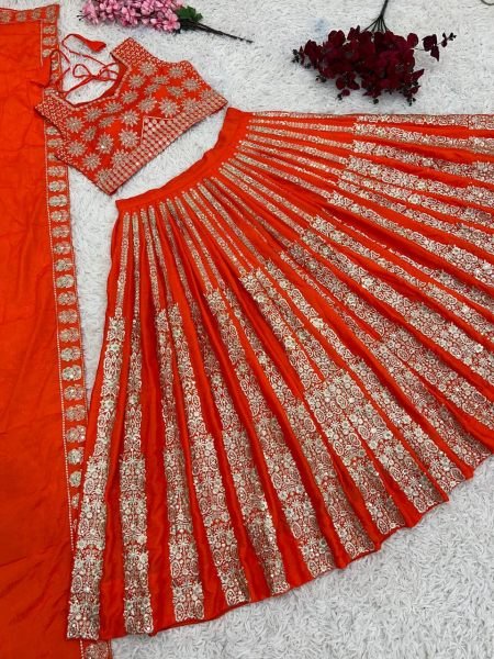 Wedding Glow Orange Chinnon Silk Lehenga with Gota Patti Perfect for Celebrations Designer Lehenga Choli