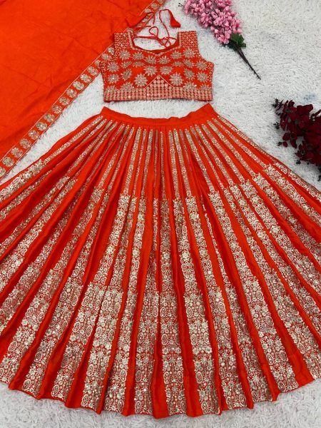 Wedding Glow Orange Chinnon Silk Lehenga with Gota Patti Perfect for Celebrations Designer Lehenga Choli