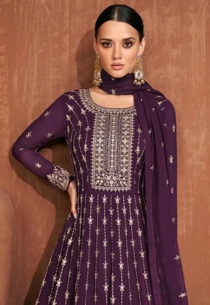 Wedding Purple Sharara Suit Set with Embroidered Design Ready To Wear Collection