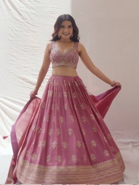 Wedding Special Chinon Silk Lehenga Choli With Embroidery Work   Lehenga