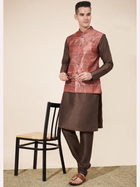 Wedding Special  Heavy Jequard in New Designe Mens Kurta Pajama With Koti  Kurta Pajama Wholesale