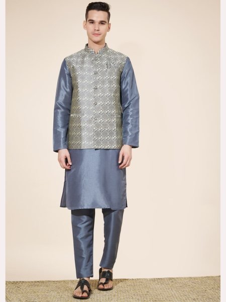 Wedding Special  Heavy Jequard in New Designe Mens Kurta Pajama With Koti  Kurta Pajama Wholesale