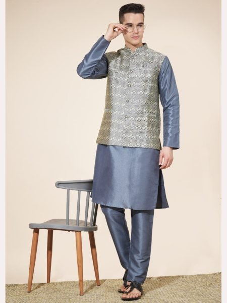 Wedding Special  Heavy Jequard in New Designe Mens Kurta Pajama With Koti  Kurta Pajama Wholesale